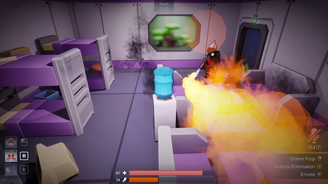 An Exterminator torching a bedroom full of props